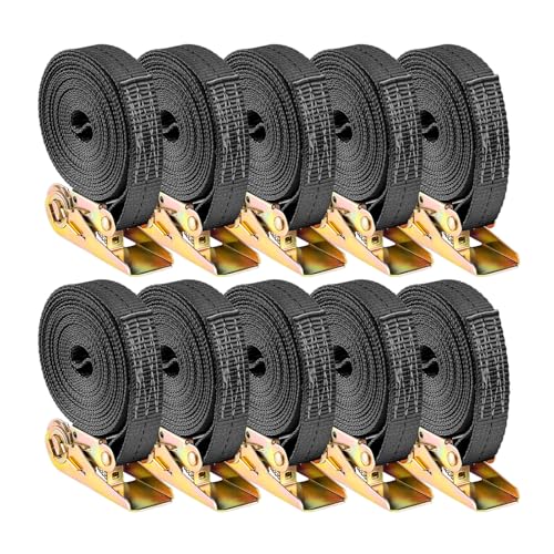 LN COZY CORNER 10 Pack Heavy Duty Ratchet Tie Down Straps 6M x 25mm 800KG Break Strength Adjustable Tensioning Belts for Motorcycles Trailers Trucks Cargo Roof Racks (Black)