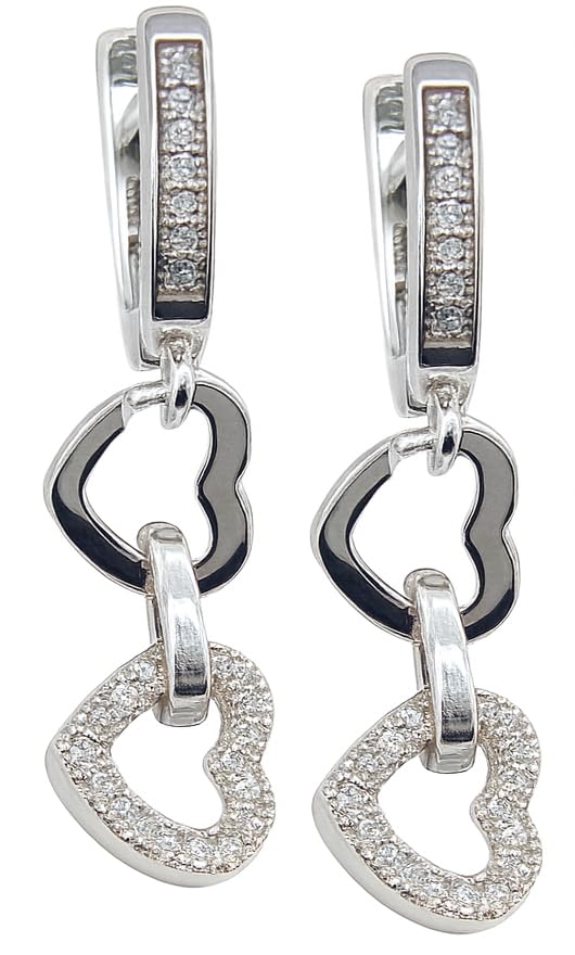 Boucles d'oreilles créoles cœur argent 925 rhodié et oxydes de zirconium de qualité supérieure