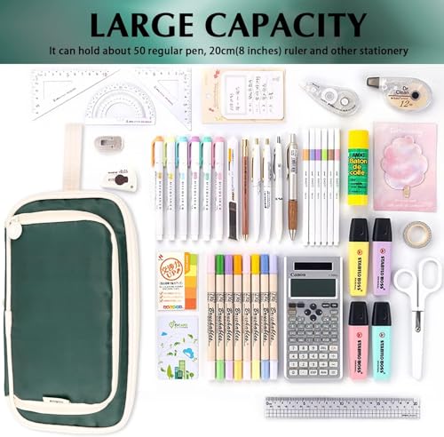 Image of Zqiue Big Capacity Pencil Cases 4 Compartment Pencil Pouch Aesthetic Large for Girls Women, Portable Pencil case with Handle, Stationery Organizer Pen Bag with Zipper for College School Office