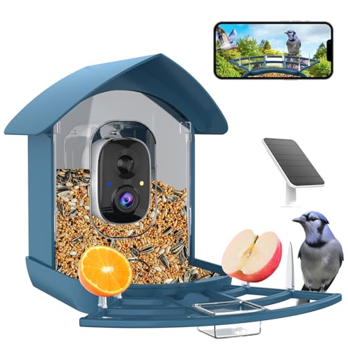 Bird Feeder with Camera,FHD Live View Video,Smart WiFi Bird Feeder Camera with Solar Panel,AI Birds Identification,IP65 Waterproof Birds House with Cam,Instant Arrival Alerts,Ideal Gift for Fathers