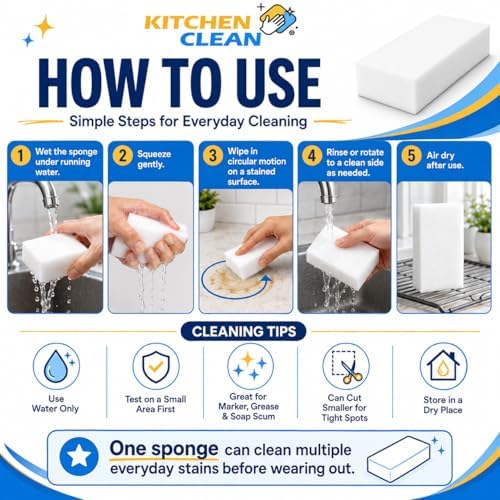 Kitchen Clean® Magic Eraser Sponge, Pack of 4 | Wall & Kitchen Cleaning Sponge, Bathroom Tiles, Pencil Marks, Tap Stains & Lime Scale 4