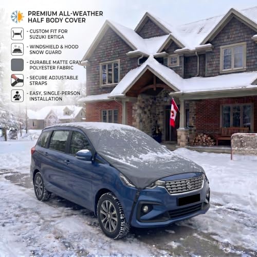Image of Pivalo Half Car Body Cover for MUV Cars (All Models & Years) | 100% Waterproof Outdoor UV & Heat All Weather Protection | Triple Stitched 3 Layer with Adjustable Straps Cover (Grey)