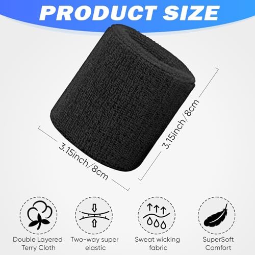 8 Pack Sweatbands Sports Wristband for Men & Women -8pcs Moisture Wicking Athletic Cotton Terry Cloth Sweatband for Tennis, Basketball, Running, Gym, Working Out