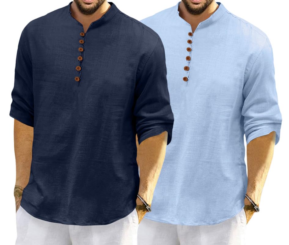 Image of ROYALSCOUT Men's Cotton Polyester Blend Solid Regular Fit Full Sleeve Short Kurta | Ethnic, Lightweight Summer Kurta for Daily & Occasion Use
