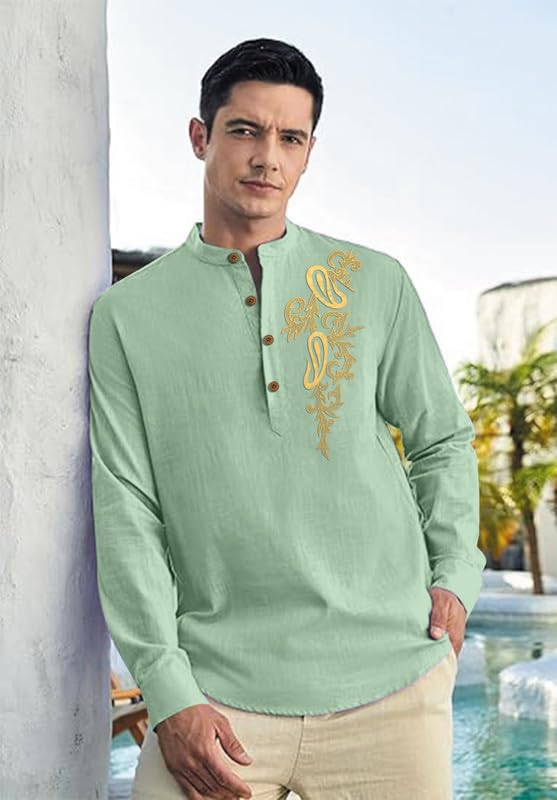 Image of Men's Printed Cotton Blend Short Kurta | Regular Fit Casual Kurta Shirt for Men with Mandarin Collar | Ethnic