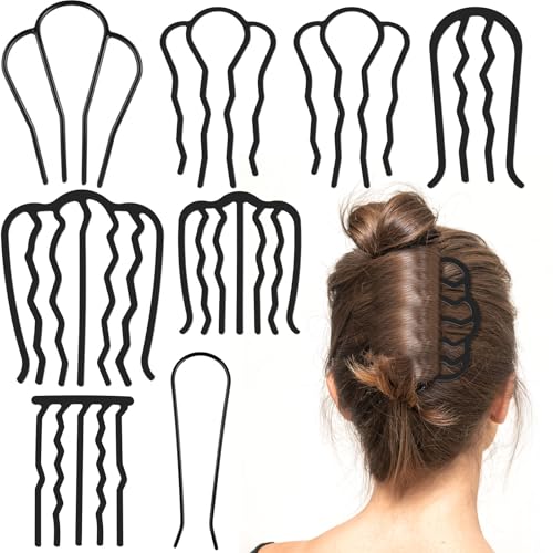 8 Pcs Hair Pins for Buns, U-Shape Side Combs for Women's French Twist Updo and Bun Vintage Styling, Hair Fork Clip Teeth Secure Hold Accessories, 5 Style