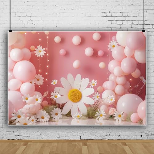 Fondo de Flores Daisy 7x5ft Rosa para Baby Shower miniatura 4