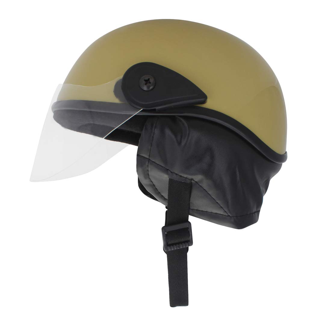 Western Era Half Helmet with Clear Visor for Men & Women ||Safety & Comfort|| Stylish Enhanced Design || (Small, Khakhi Glossy)
