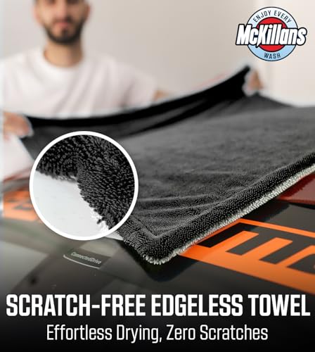 Image of McKillans Extra Large Dual-Color Car Drying Towel XL - Edgeless & Ultra Soft & Absorbent - 36 inch x 28 inch - 1200 GSM Twisted Loop Microfiber Towel for Cars - Drying Towel Car Detailing - Car Wash Towels