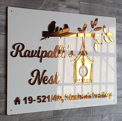 Aarushi Creations Acrylic Personalized Home Door Name Plate Acrylic with Acrylic Embossed Letters with Mirror Shine (Size 12x8 In White, Golden) 0319 (B0BRDDBWBV) Amazon Price History, Amazon Price Tracker
