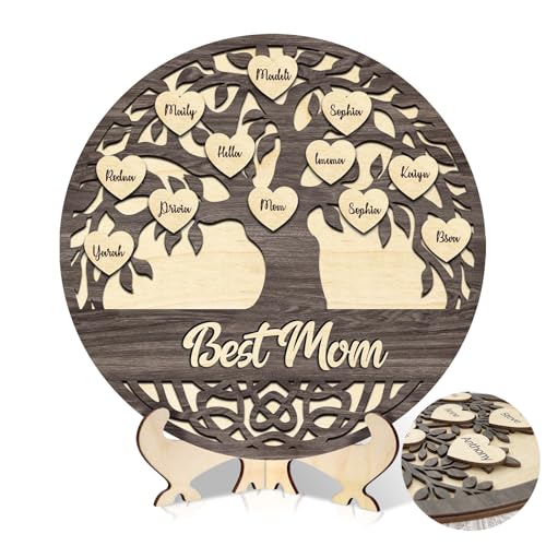 Adornos de árbol de la vida de madera personalizados para el Día del Padre, placa decorativa de madera de árbol genealógico con nombres familiares personalizados, regalo para papá/abuelo