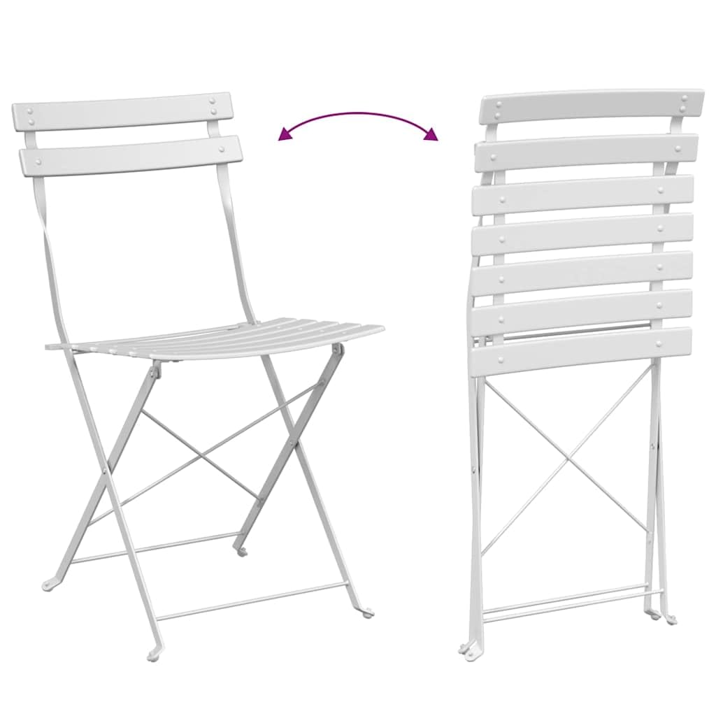 Set da bistro pieghevole da 3 pezzi, in acciaio bianco, tavolo pieghevole e 2 sedie per giardino, terrazza e balcone, set di mobili per esterni salvaspazio