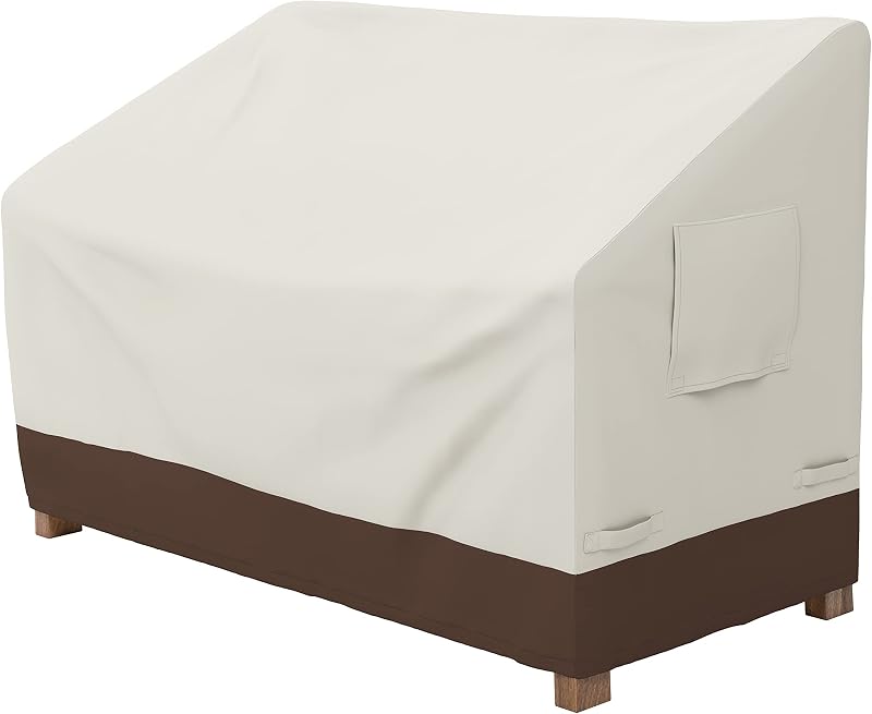 Funda para sofá de 2 plazas para exteriores, funda para muebles de patio, impermeable, anti-UV, duradera con correas seguras, protección para sofá de dos plazas, color beige/bronceado
