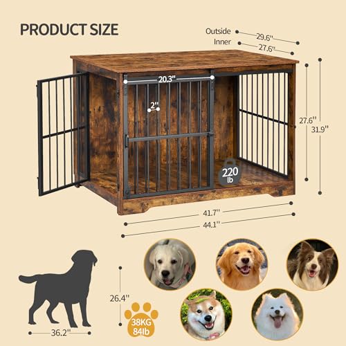 XL-Large-Dog-Crate-Furniture-441-Indoor-Dog-Kennel-Furniture-with-Barn-Door-Wooden-Tall-Dog-Crate-Heavy-Duty-Dog-Cage-for-Large-Dogs-Side-End-Table-Anti-Chew-Rustic-Brown-DFC80101B XL Large Dog Crate Furniture 441 Indoor Dog Kennel Furniture with Barn Door Wooden Tall Dog Crate Heavy Duty Dog Cage for Large Dogs Side End Table Anti Chew Rustic Brown DFC80101B