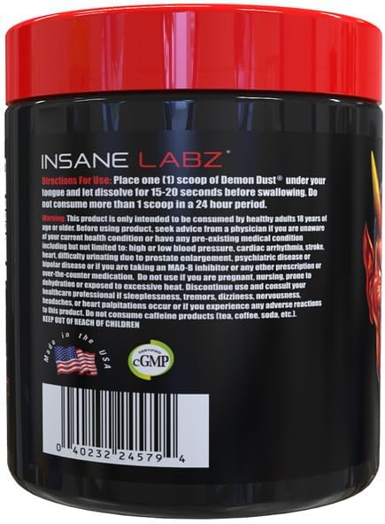 Insane Labz Demon Dust Energy Support and Pre Workout Powder Loaded with Niacin, Vitamin B12, Beta Alanine and Caffeine for Energy, Focus & Endurance, 50 Srvgs (Cinnamonic)