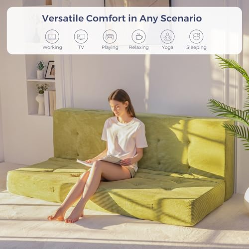 MAXYOYO 8" Full Size Folding Mattress with Handles, Tufted Foldable Couch Bed(Frame Not Included), Versatile Folding Mattress for Floor Sleeping, Living Room & Guest Room, Green - Thumbnail 6