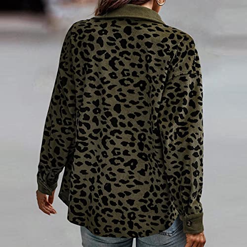 Abrigos Para Mujer, Coats For Women Woman Winter Coat Leather Jacket With Fur Hood Fashion Fall And Leopard Grain Button Coat Jacket Casual Loose Fleece Sweater Coat Plus Size (S, Army Green) #TOP1