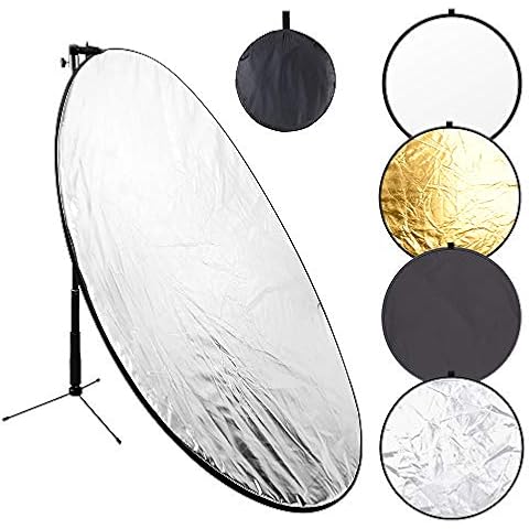 43 Inch/110 Centimeter Light Reflector 5-in-1 Collapsible Photography Reflectors kit with Metal Clamp and Light Stand for Studio Lighting Outdoor shooting (Silver/gold/white/black/Translucent) Cover