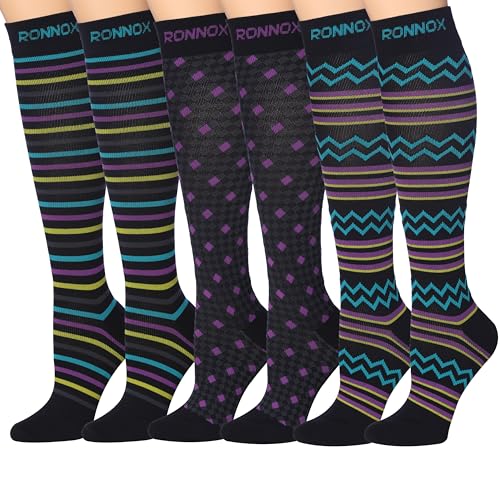 Image of Tipi Toe 3 Pairs Patterned Compression Socks for Women & Men, 12-14 mmHg Mild Support for Circulation & Swelling, Knee High