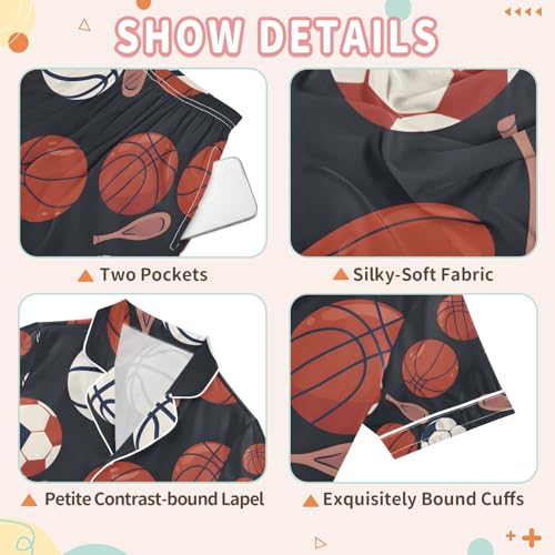 senya Sports Balls A Satin Summer Pajama Sets Silk Short Sleeve Button Down Sleepwear3