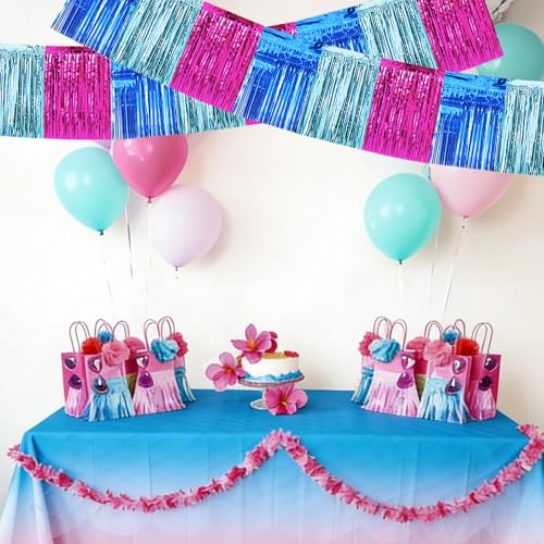 Image of BEISHIDA 3 Packs Metallic Foil Fringe Garland Mix Blue Pink Wall Hanging Tinsel Fringe Banners for Car Floats Birthday Baby Bridal Shower Wedding Graduation Holiday Party Decoration(30 Feet)