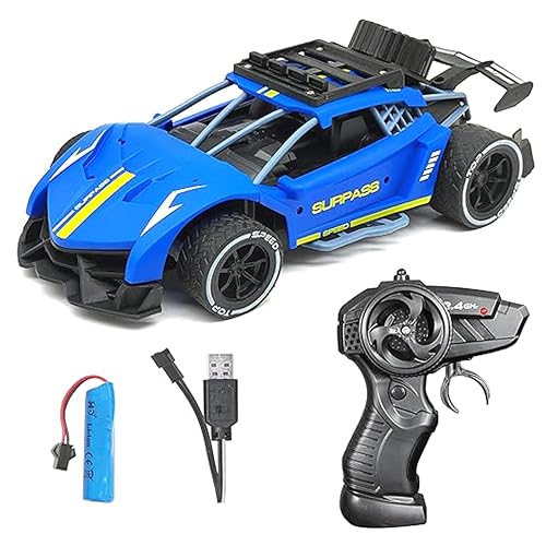 Image of Sidak 1:16 Scale RC Toy Car with Long Range 2.4 Ghz Joystick Remote Control - High Speed Durable Sports Vehicle with Rechargeable Battery - Ideal for Kids & Beginners (Blue)