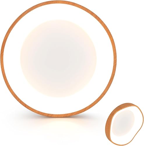 Tangkula Lámpara de techo redonda LED empotrada, lámpara de techo de 16.5 pulgadas con patrón de madera, marco de metal, 3000 K, lámpara de techo