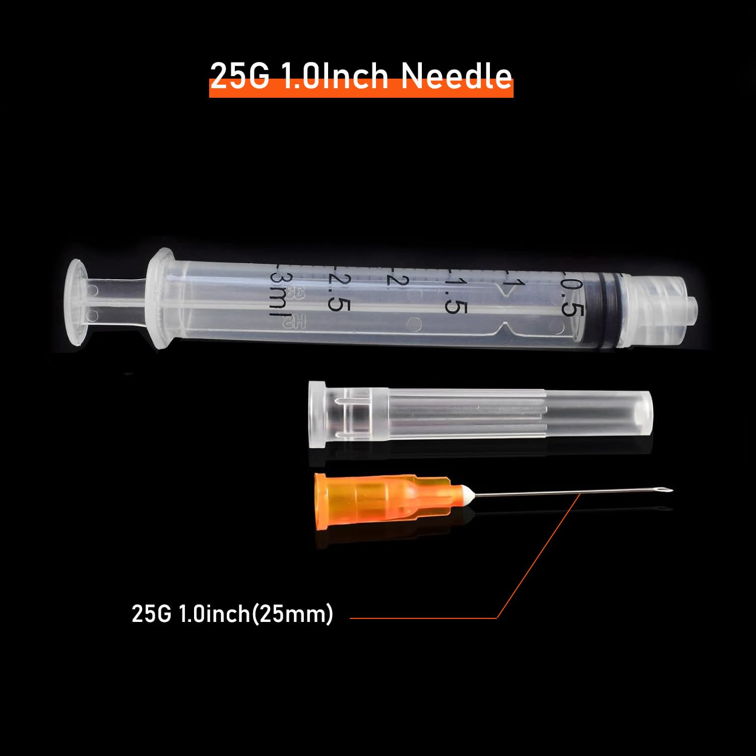 50 Pack 3ml/cc Disposable Luer Lock Lab Syringes with 25Ga 1.0 Inch Needle — Amazon image 6