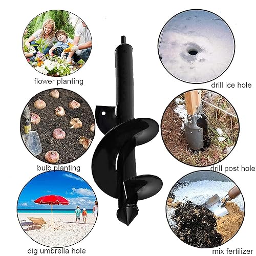 Image of AASONS Earth Auger Drill Bit - Garden Plant Flower Bulb Auger, 4 inch x 12 inch Easy Planter Auger - Seedlings & Bedding Plant, Umbrella Hole Digger Solid Shaft, Post Hole Digger for 3 /8 inch Hex Drive Drill