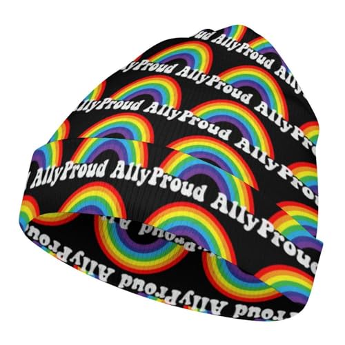 Proud Ally Pride Month LGBTQ Kids Beanie Hat for for Girls Boys Children Cap Winter Knitted Chemo Cancer Headwear Accessories Gifts Decoration Black