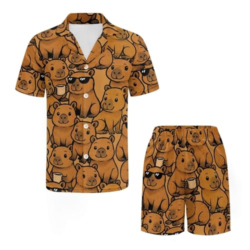 Mens Pajamas Set Summer Sleepwear Two Piece Outfits Soft Nightwear Button Down Top Shorts with Pockets, XS-5XL4