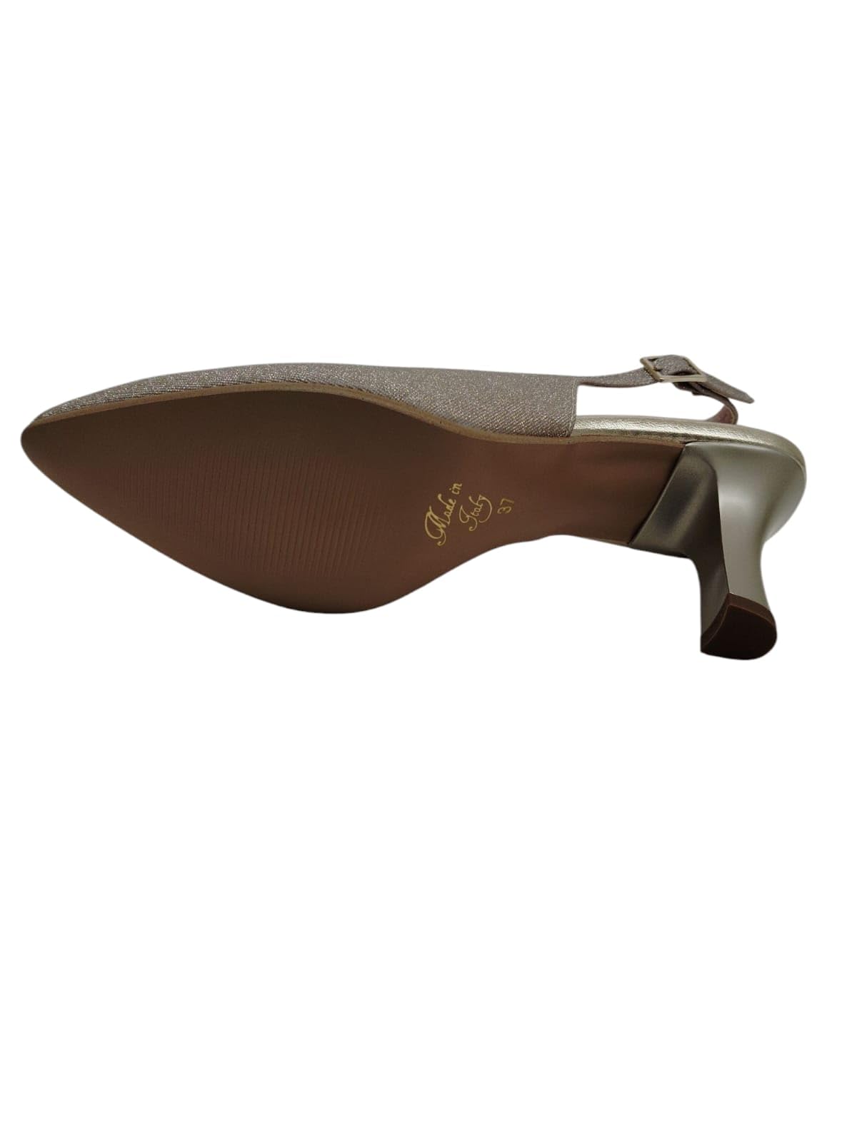 Generico Sofia 8017 Scarpe Eleganti da Donna con Tacco, Slingback Glitterato Champagne o Argento, Tacco a rocchetto 6 cm
