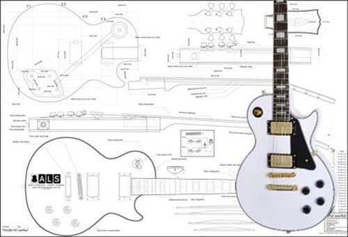 Plan of Gibson Les Paul Custom Electric Guitar - Full Scale Print