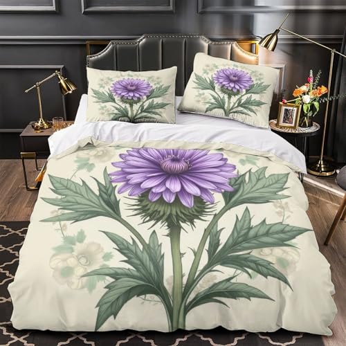 Housse de couette violette 3D 200x200 parure de lit microfibre avec taies d'oreiller double - 2