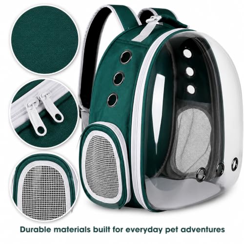 Image of Cawypety Cat Backpack Carrier, Breathable Cat Carrier Pet Backpack for Kitty Small Dog Up to 15Lbs, Transparent & Foldable Pet Carrier for Travel Hiking (Green, Bubble)