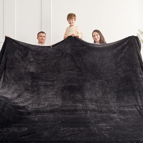 Oversized King Fleece Blanket 120x138 Inches, Seamless Soft Cozy 3D Jacquard Flannel Blanket 10'x11.5' Extra Large for Bed, Sofa, Couch, Travel & Camping, California King Throw, Black Leaf