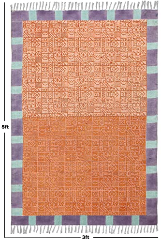 Tapis bohème imprimé à la main en coton tissé à plat d'exception 3m - 3