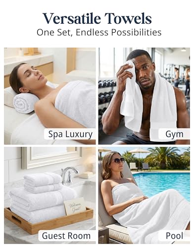 Image of LANE LINEN 16 Piece Bath Towels Set - Luxury Bath Towels, 100% Cotton Towels for Bathroom, Highly Absorbent Shower Towels, 4 Bath Towels, 4 Hand Towels and 8 Washcloths Sets- White