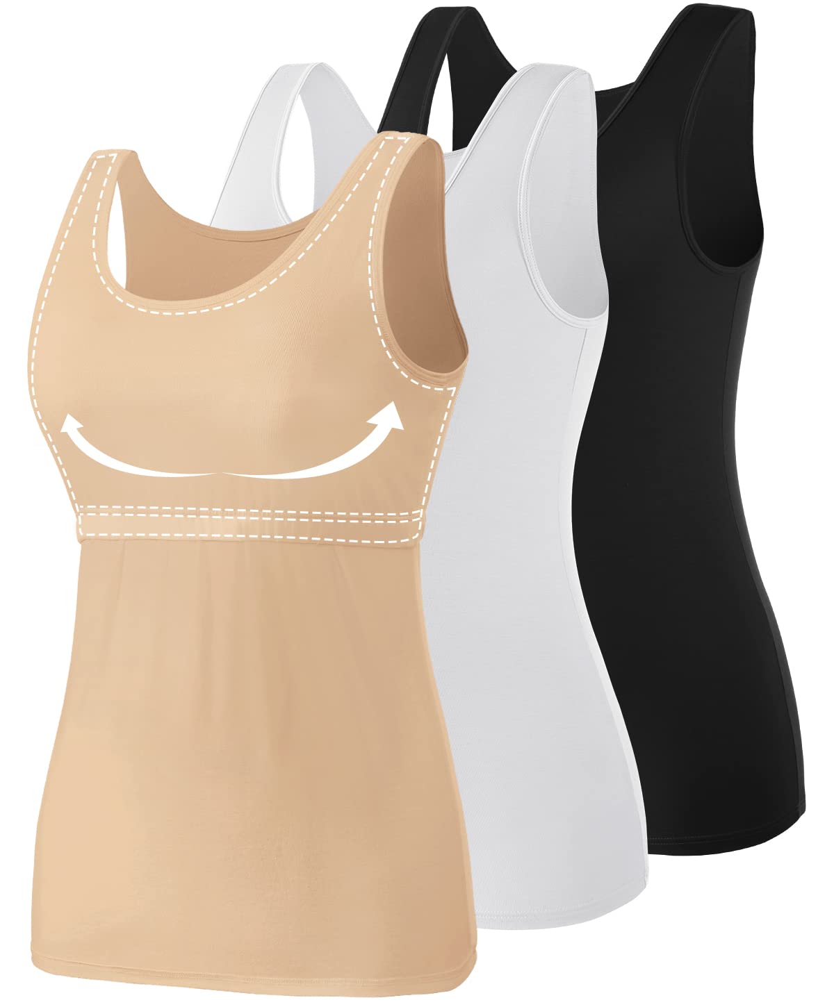 Vislivin Cotton Tank Tops with Shelf Bra for Women Stretch Tanks Wide Strap Undershirts