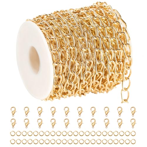 YOUBEIYEE 32.8 Feet Gold Plated Aluminum Jewelry Chains Bulk Twist Curb Link Necklace Handmade DIY Chain for Jewelry Making
