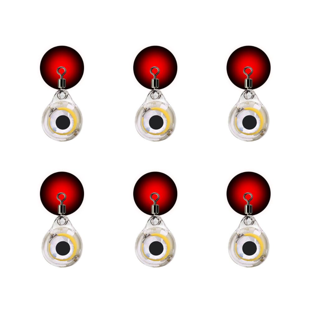 Mioyoow Red Underwater Fishing Lights, 6Pcs Deep Drop Fishing Lure Light Fish Eye Shape Led Bait Lamp For Pool Boat Saltwater Freshwater