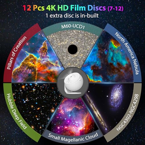 Image of FlyEagle Galaxy HD Image Star Light for Bedroom - 13 Film Discs Planetarium Projector for Kids, 360 Rotating, 1 /2h Timer, Adjustable Knob, Simple 3-Button Control, Led, Black And White