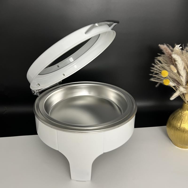 6.8QT Matte White Chafing Dish Buffet Set, Round Chafing Dishes with Flip Lid Stainless Steel Buffet Warmers Set Buffet Servers and Warmers Chafing Dish with Handle for Home Wedding Parties Events