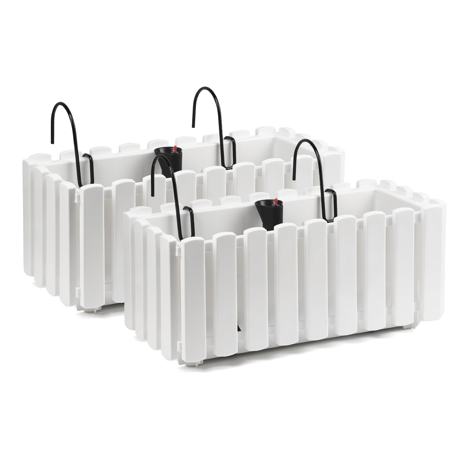 Tymar Blumenkasten mit Halterungen landhausstil, Balkonkasten lattenoptik, Pflanzkasten Landhaus, 2er-Pack, Garten, Balkon, Terrasse (Weiß, 40 cm)