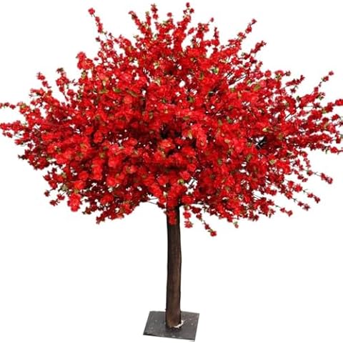 Quepiem Artificial Cherry Trees Indoor Decor: Red Silk Cherry Blossom Trees, Stems Faux Cherry Flowers Outdoor for Party Wedding Christmas Home Decor(1.5x1m) Cover