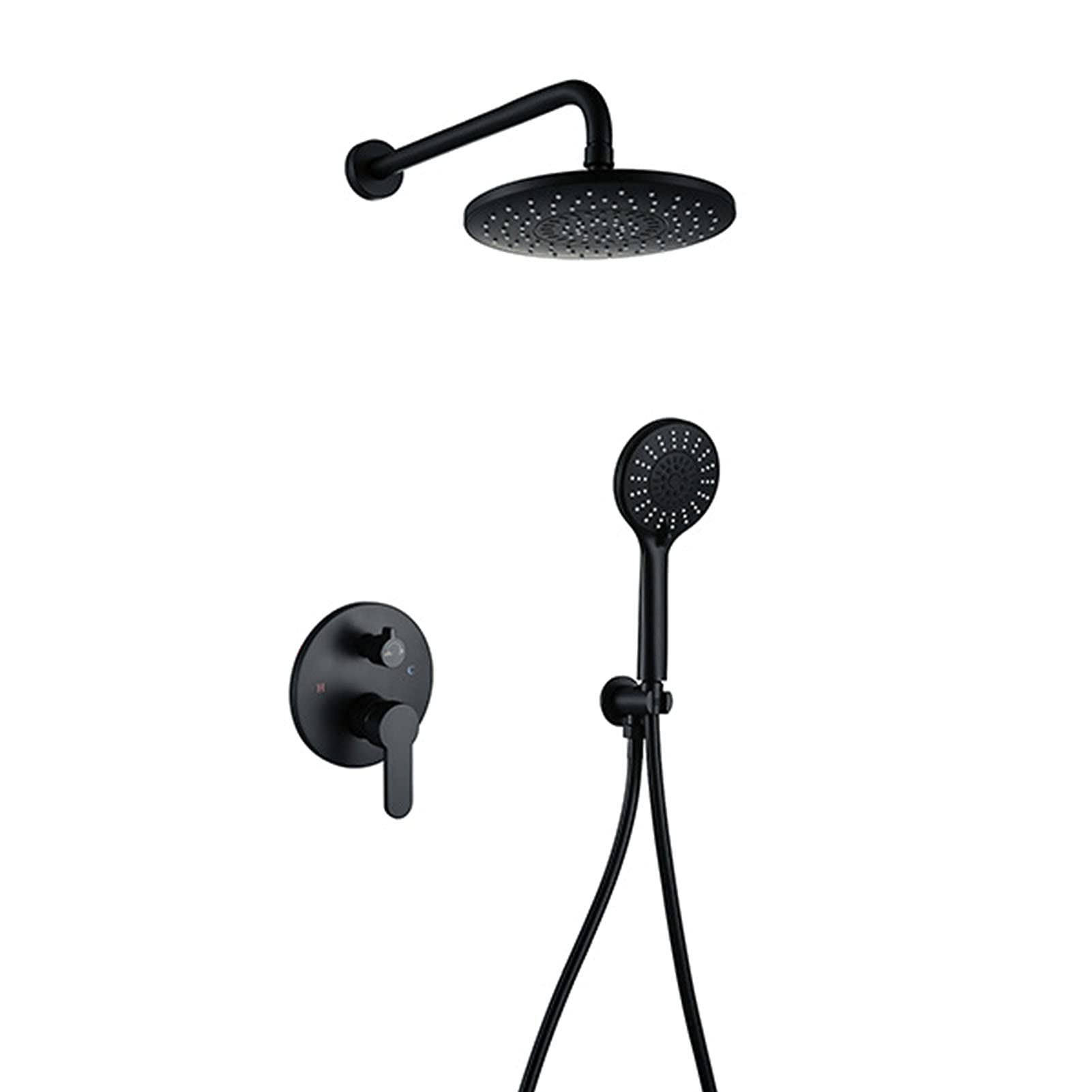 Système de douche noir mural LUNEZY ensemble robinet de salle de bain pluie 8"