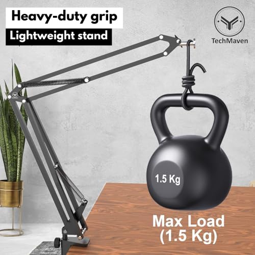 TechMaven Overhead Mobile Stand for Desk | 360° Adjustable Phone Holder | Lazy Arm Mount for Video/Photo Shooting | Bed, Kitchen, Study Table Clamp | Sturdy Metal Stand for Content Creators 2