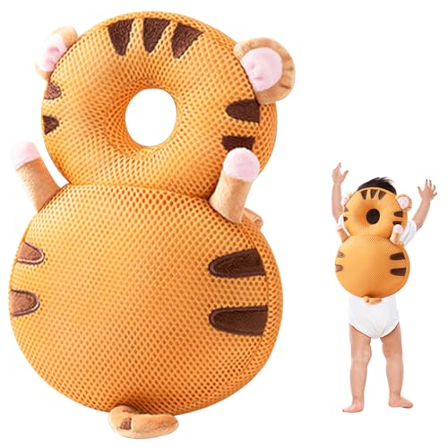 Protector de cabeza para bebé tipo mochila de tigre con correa