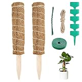 Newpop 2 Pièces Tuteur Monstera 30 cm, Fibre de Coco Support Interieur pour Plantes Grimpantes avec 5 Étiquettes de Plantes, 2m Ficelle de Jute, Attache Velcro, Poteau de Mousse pour Maison Jardin