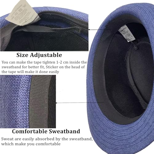 Image of 2 Pack Straw Fedora Hats for Men and Women, Short Brim Summer Beach hat, Trilby Panama Sun Hats.